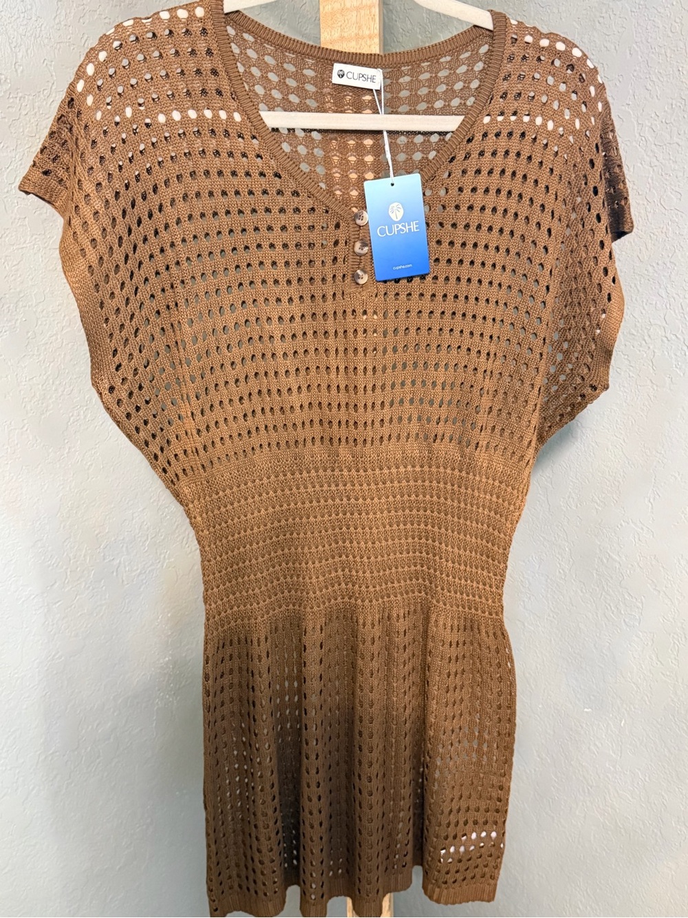 Cupshe Brown Crochet V-Neck Swim Coverup